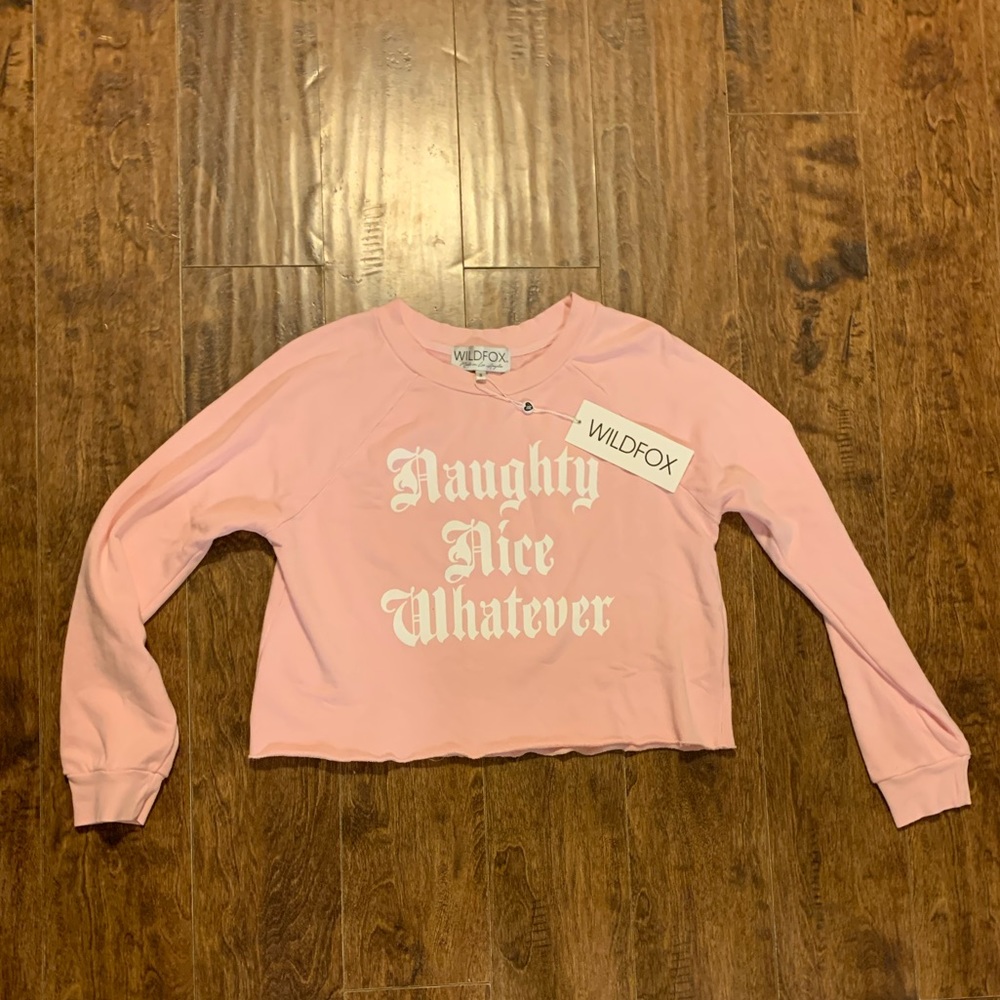 Wildfox Naughty Nice Whatever Pink Cropped Sweatshirt